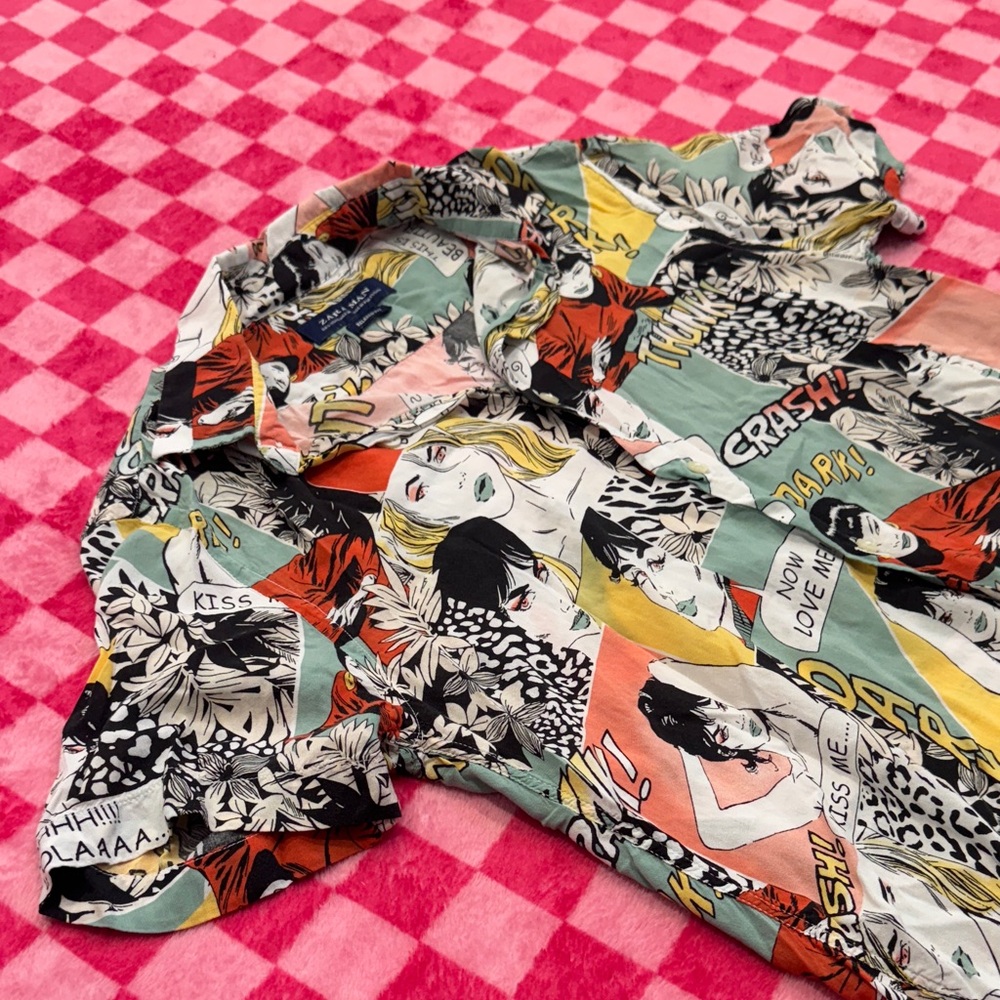 Zara Man Multicolor Graphic Button-Down Shirt - Picture 3 of 6